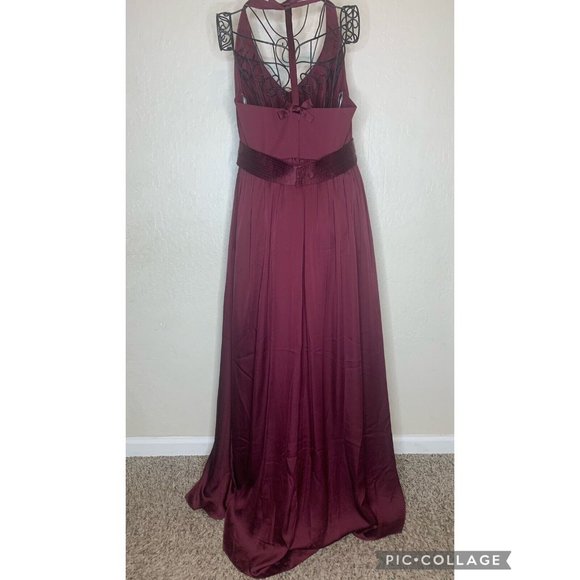 White Vera Wang Wine Red Halter Neck Formal Gown Prom Back Slit - Picture 2 of 15